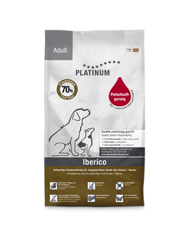 Pienso semihúmedo Platinum Adult Ibérico & Patata para perros, con cerdo ibérico y patata, textura jugosa y fácil de masticar.